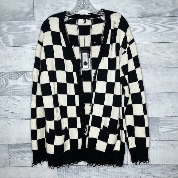 ❌SOLD❌R13 Distressed Edge Checkered Cardigan - Picture 2 of 9